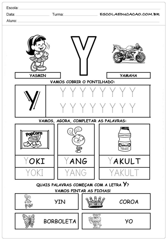 Atividade Letra Y - Pontilhado