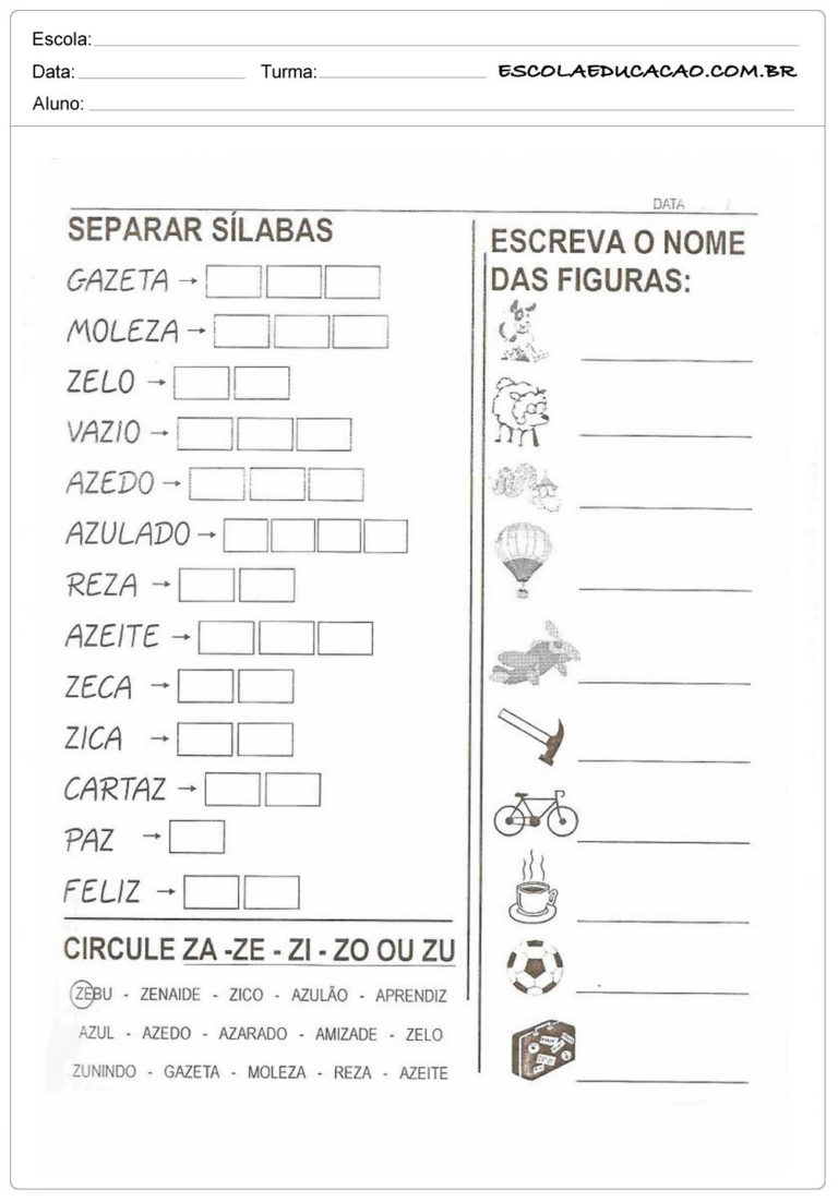 Atividades Com A Letra Z Atividades Prontas Para Imprimir