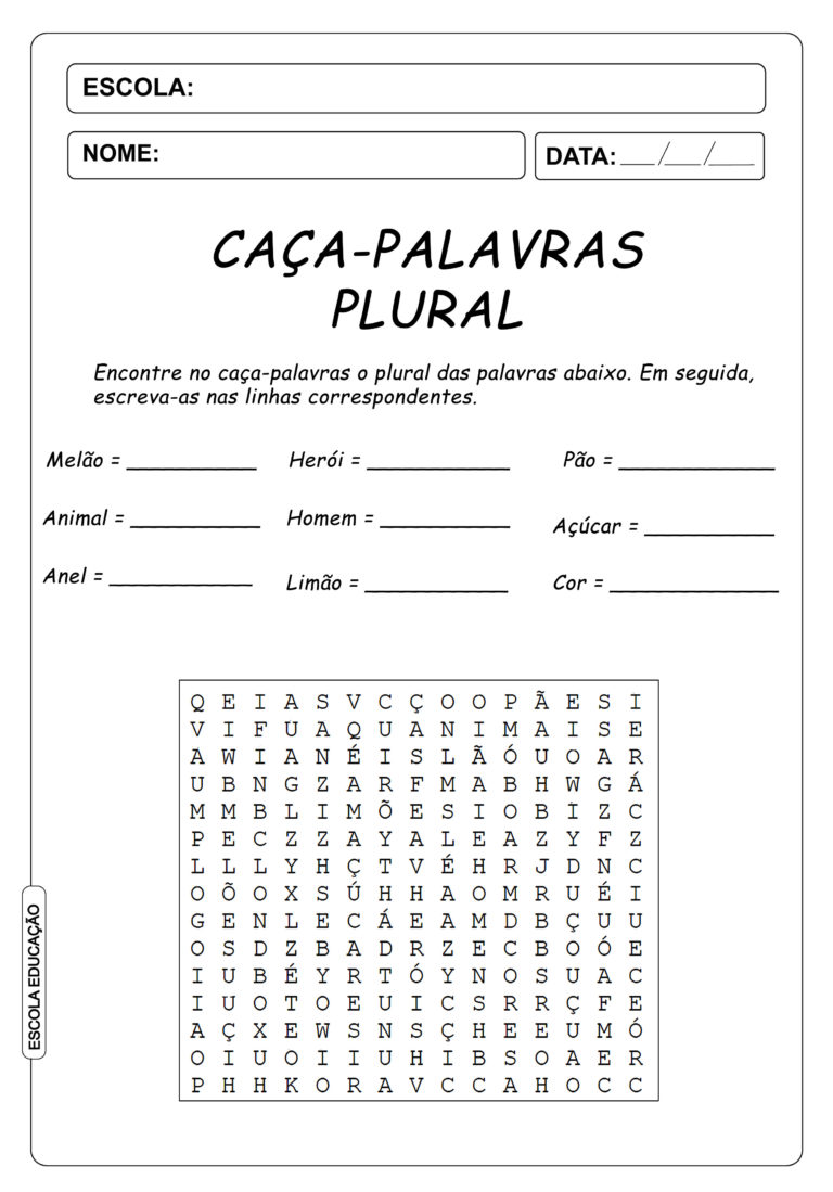 Atividades de Caça Palavras - 3º ano - Para Imprimir