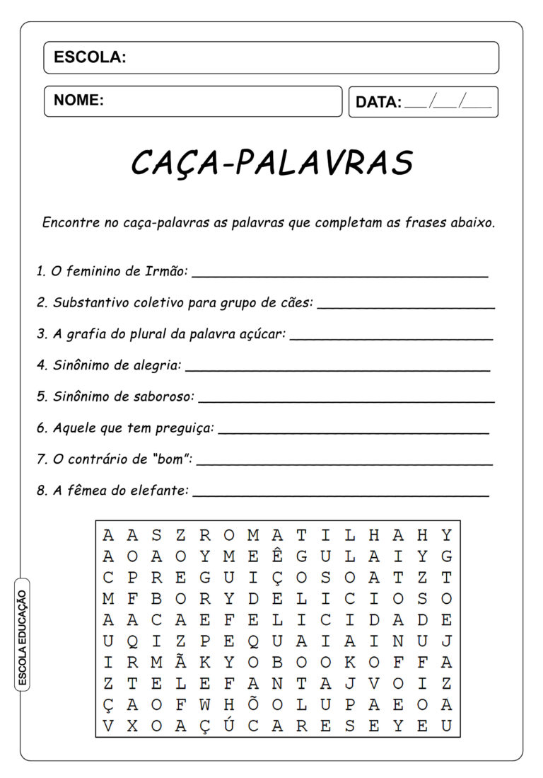 Atividades de Caça Palavras - 3º ano - Para Imprimir