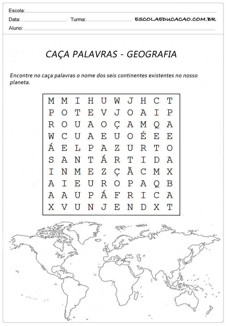 Atividades Ca A Palavras De Geografia Para Imprimir Escola Educa O