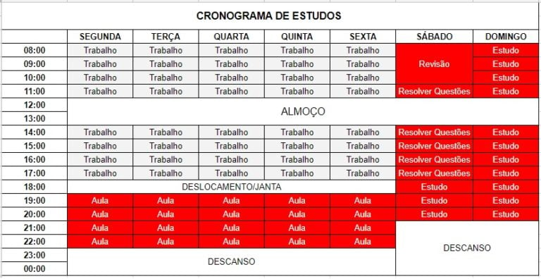 Cronograma De Estudos Para Quem Trabalha - Planilha Para Download