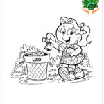 Desenhos para colorir meio ambiente menina jogando lixo na lixeira