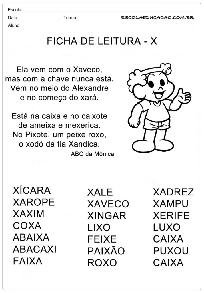 Ficha de Leitura Letra X - Xaveco