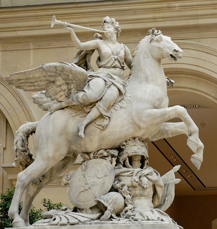 Antoine Coysevox: A Fama do Rei cavalgando Pégaso, originalmente no Parque de Marly, hoje no Louvre