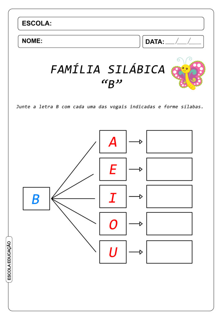 Atividade De Alfabetização Famílias Silábicas - Letra B - Escola Educação