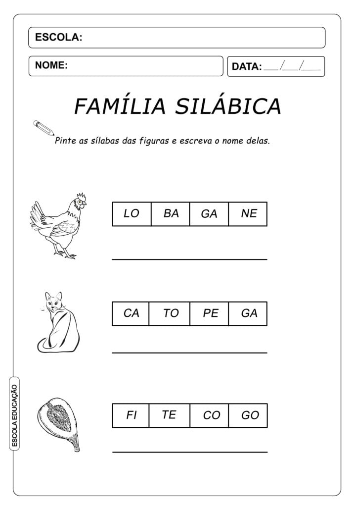 Atividade de Alfabetização Famílias Silábicas - Letra G