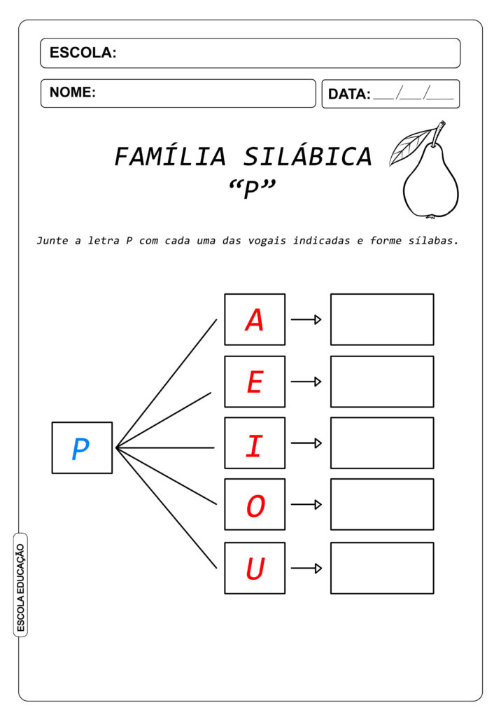 Atividade de Alfabetização Famílias Silábicas - Letra P
