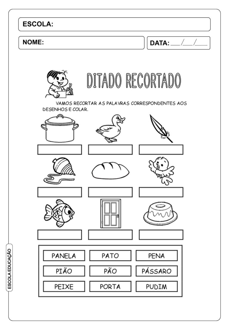 22 Atividades de ditado recortado para Imprimir - Escola Educação
