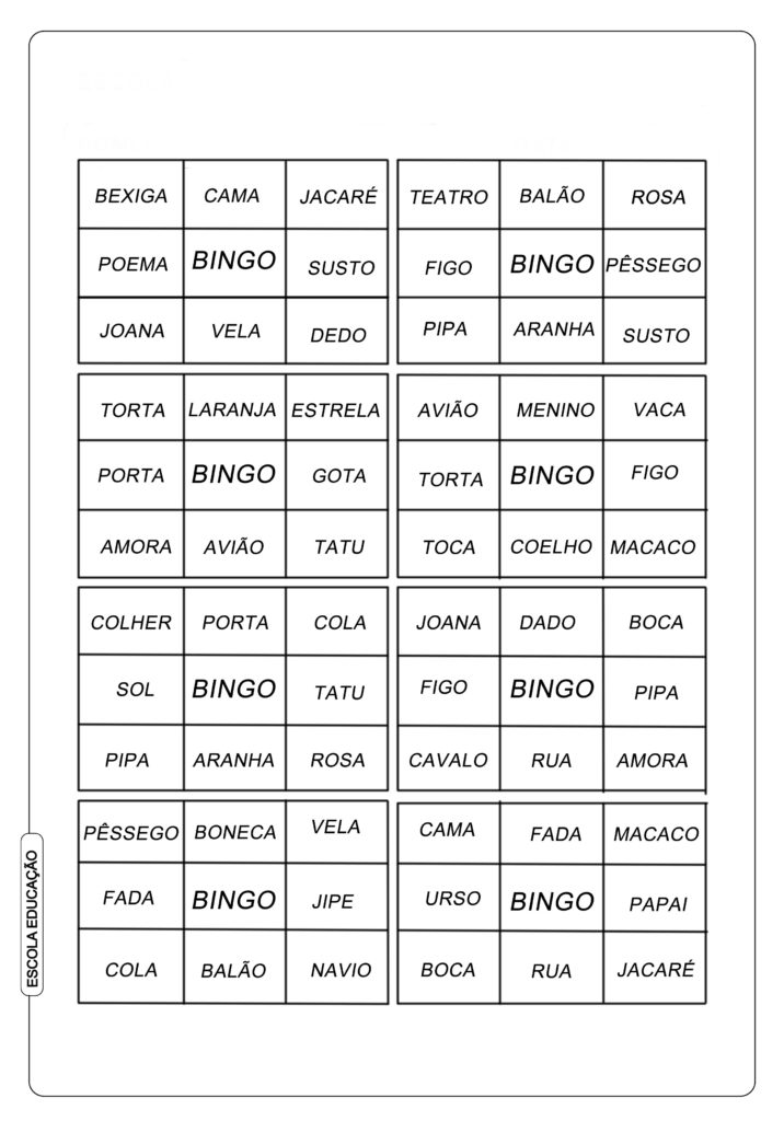 Lista de Palavras para Bingo