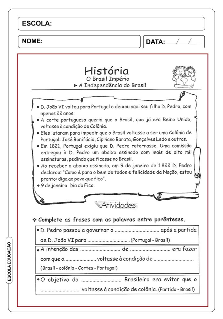 Atividade Independência do Brasil - Brasil Império