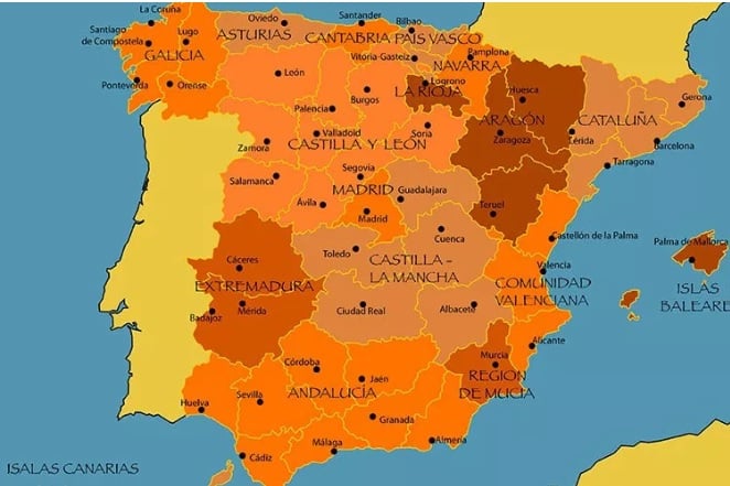 Mapa das regiões da espanha