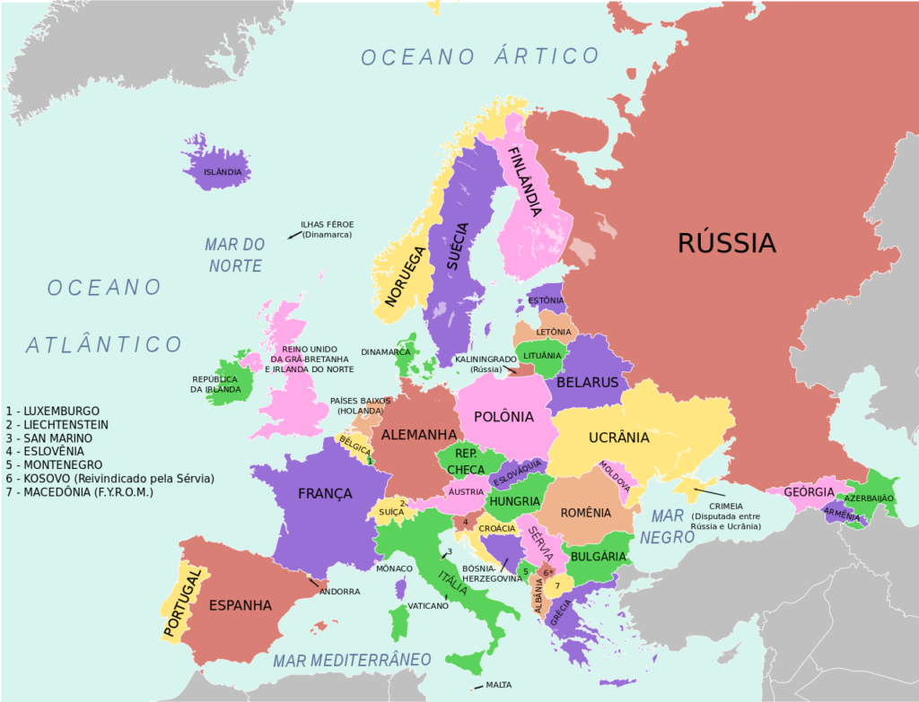 Mapa Político da Europa - Países e Capitais