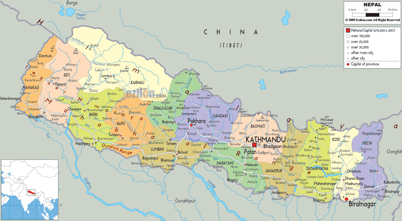 Exemplo de Mapa Político de Nepal