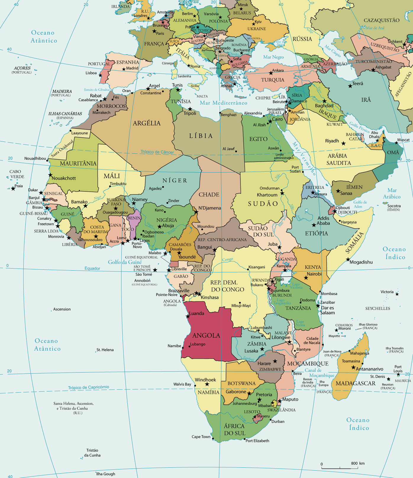 Mapa Da África Mapa Político Atual Países Capitais E Idiomas 9952