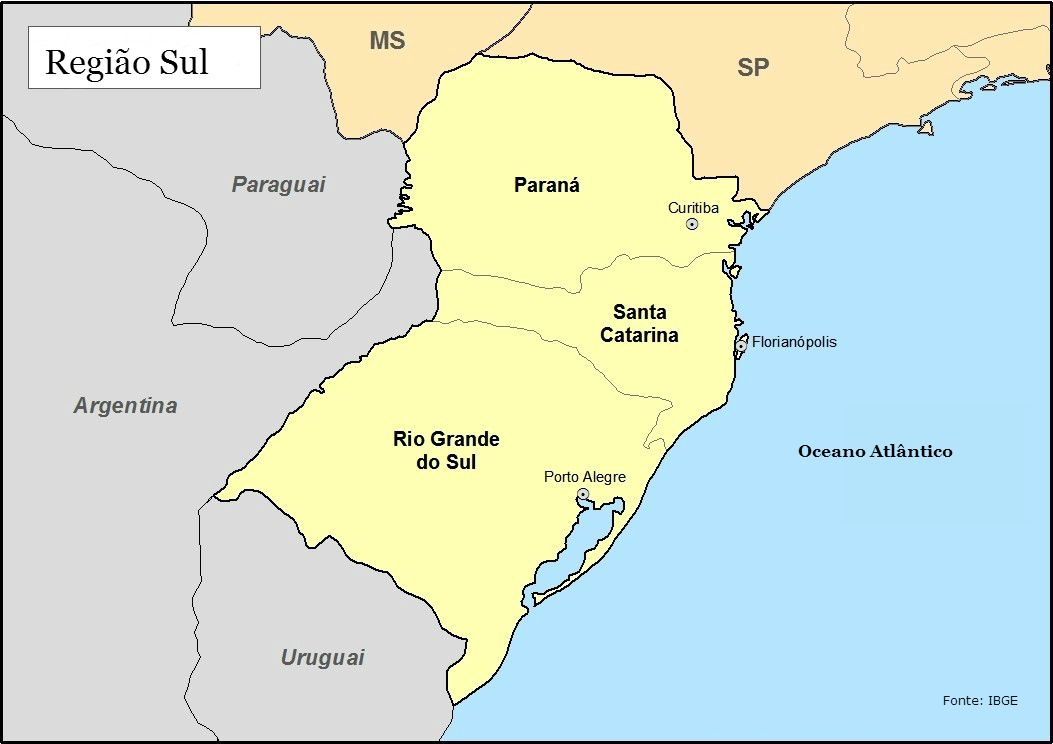 Mapa Região Sul do Brasil