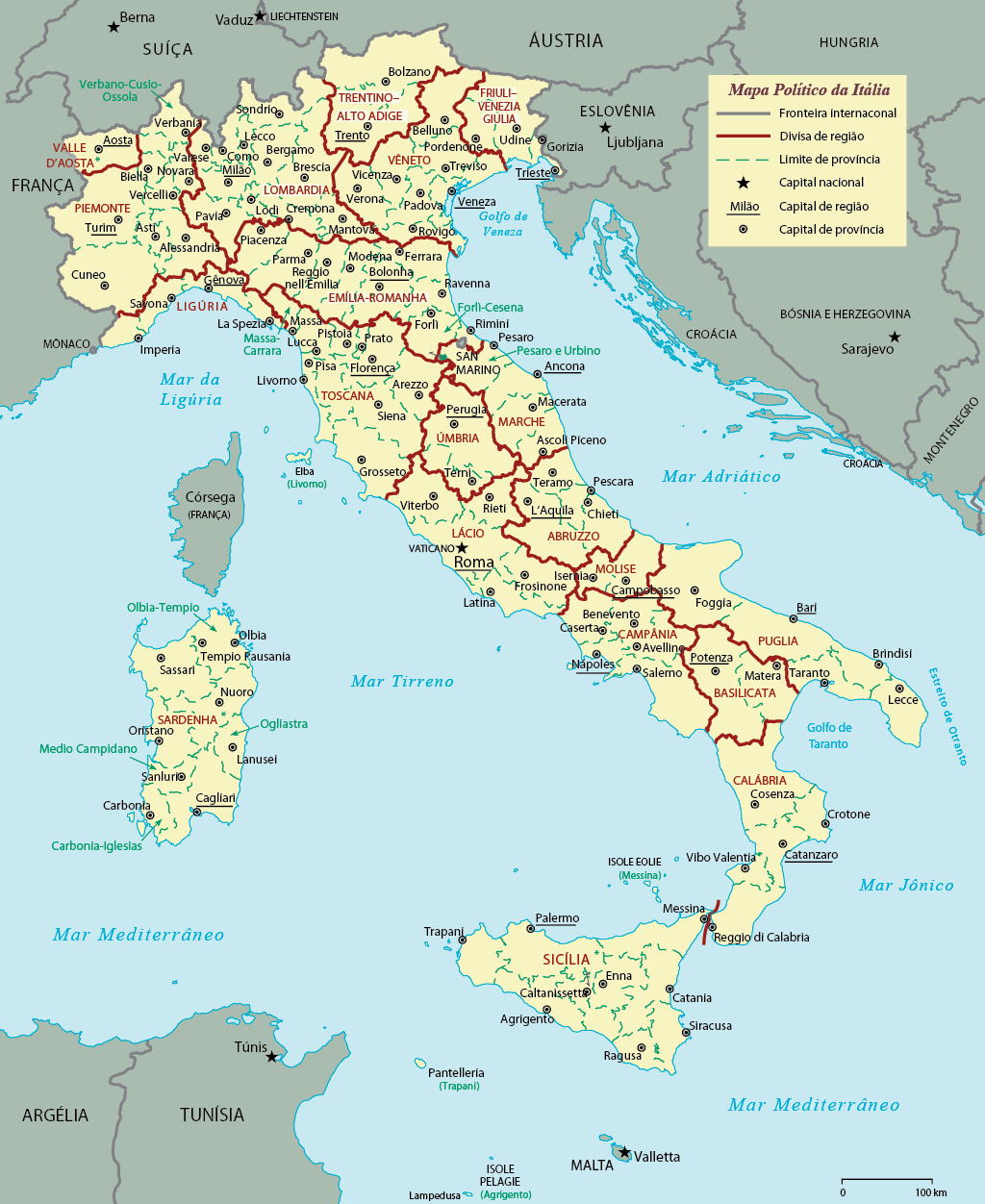 Mapa Da Itália Cidades Estados Por Região Mapa Político