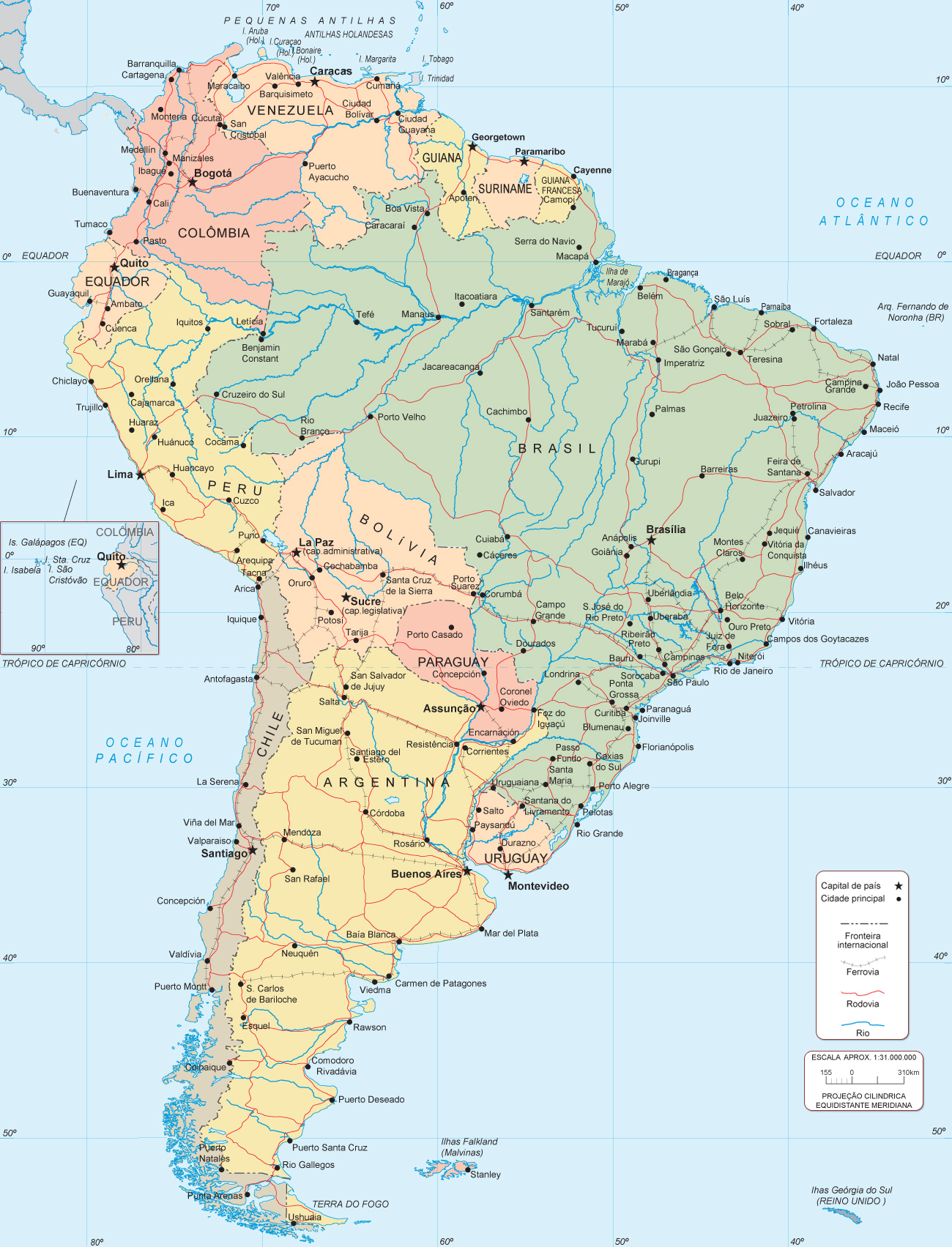 Mapa América do Sul cidades