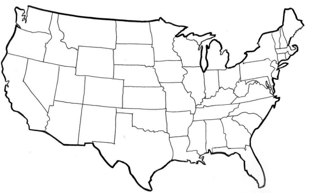 Mapa dos Estados Unidos para colorir