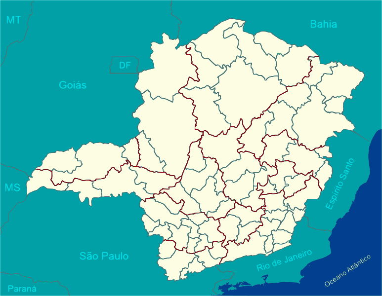 Mapa das regiões intermediárias de Minas Gerais
