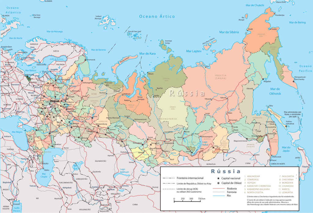 Mapa político da Rússia