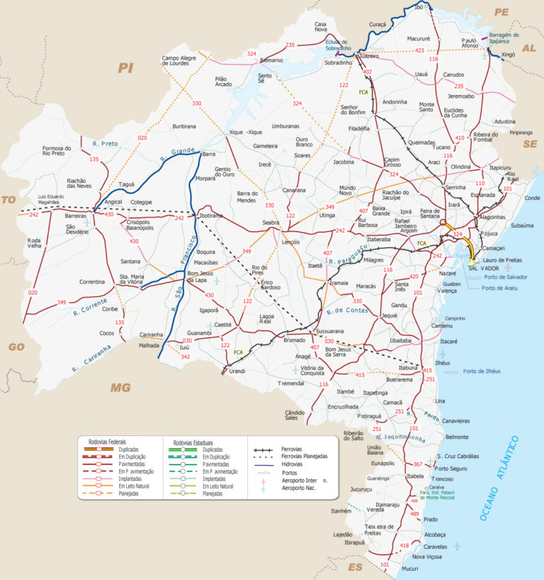 Mapa da Bahia - Todas as cidades, político, rodoviário, sul da Bahia