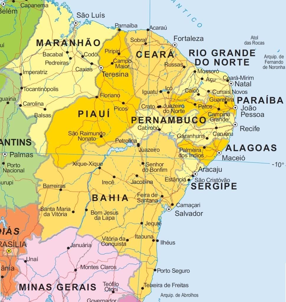 Mapa do nordeste brasileiro