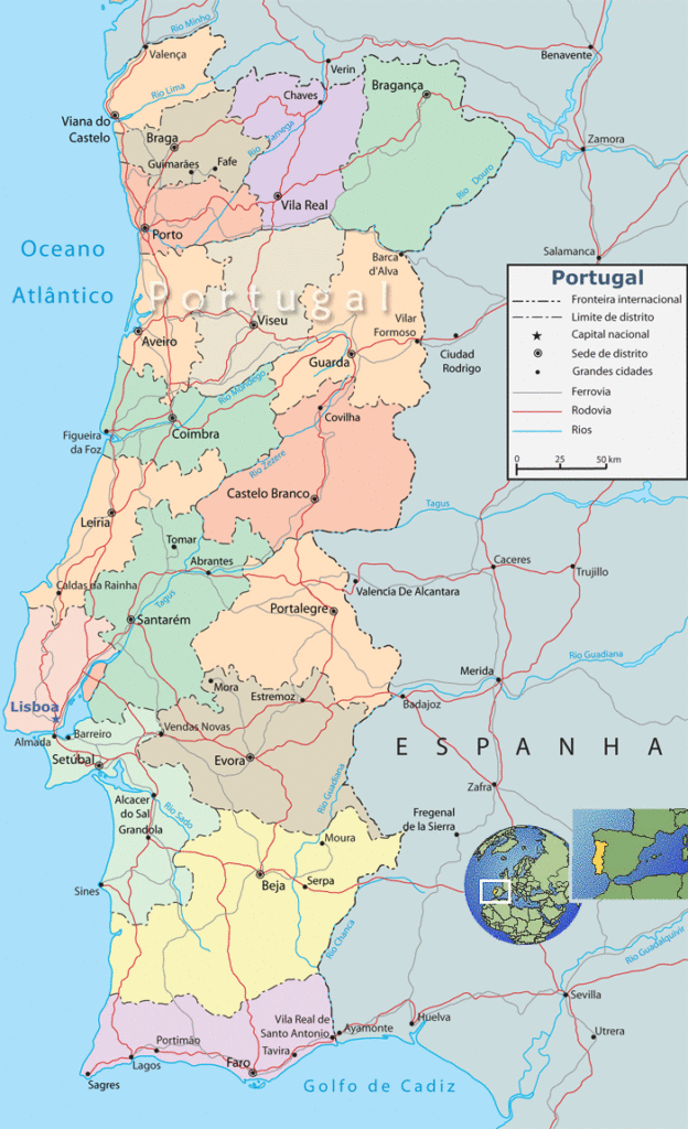mapa político de Portugal