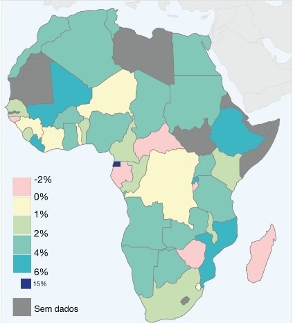 Mapa do crescimento econômico da África, de 1995 a 2015 