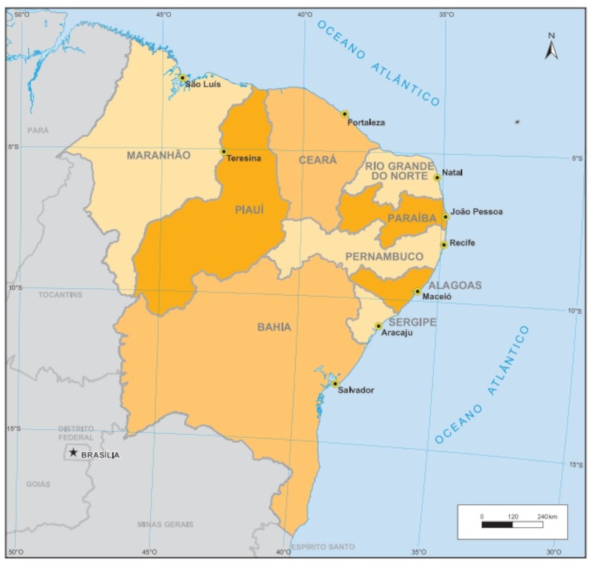 Mapa Nordeste Brasil