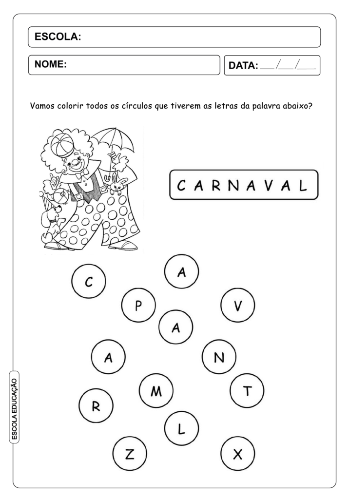 Atividade de Carnaval para imprimir - Educação Infantil