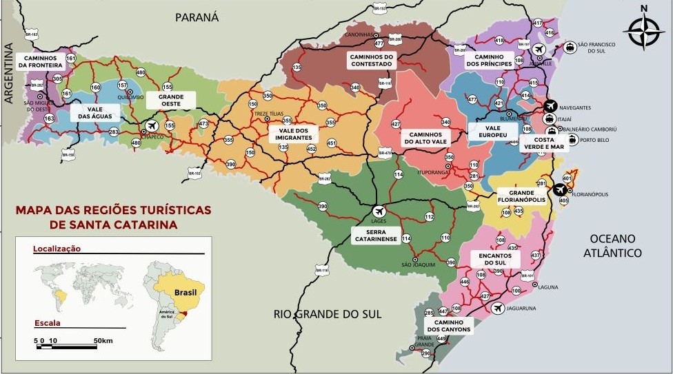 Mapa do turismo de Santa Catarina
