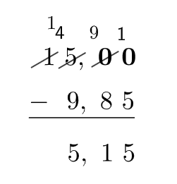 Subtração com números decimais