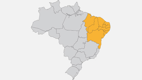 Mapa do Brasil com destaque para a região Nordeste