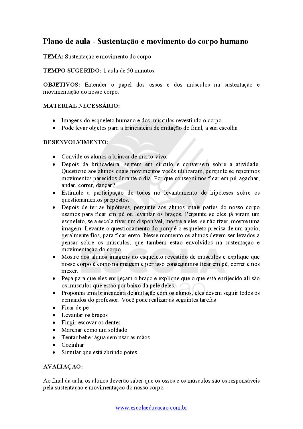 Plano De Aula Corpo Humano 1 Ano - FDPLEARN