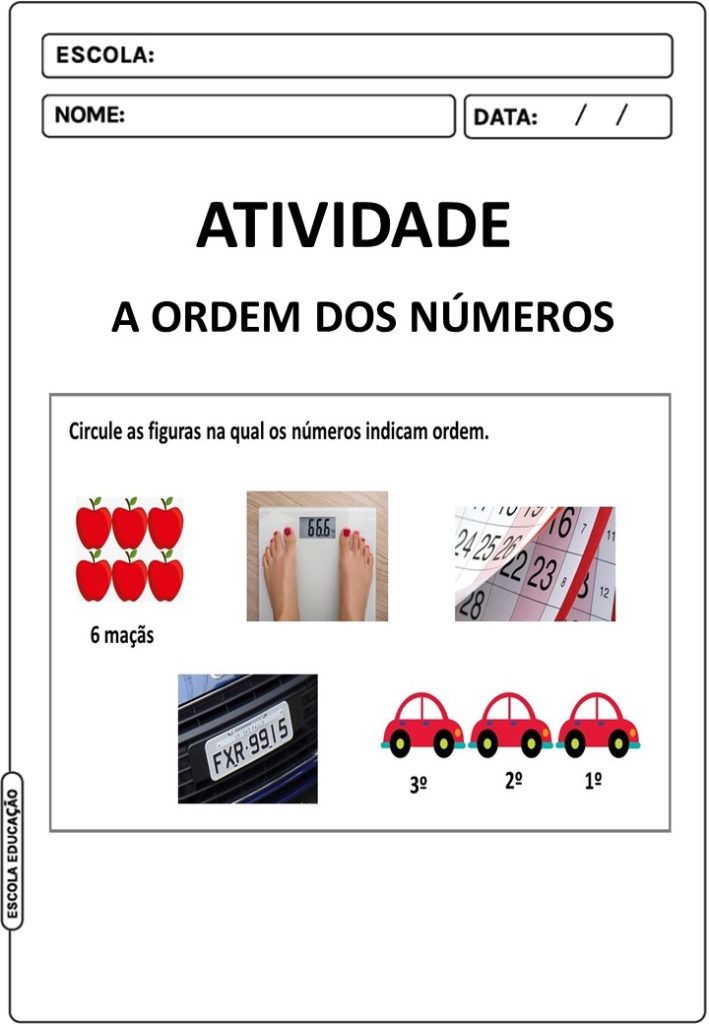 Atividade sobre a ordem dos números