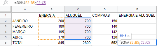 Soma de coluna específica no Excel