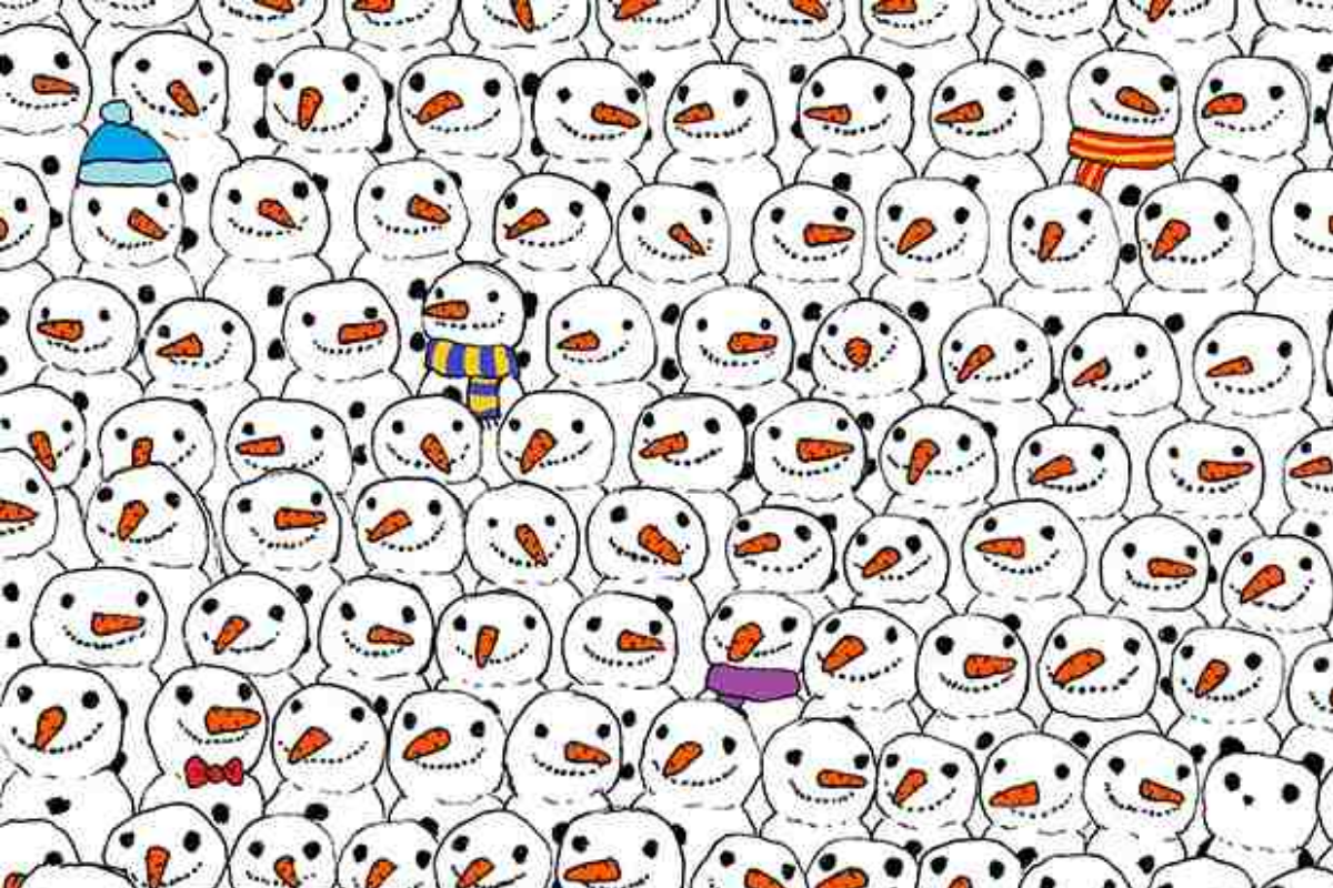 Será que você consegue encontrar o panda entre esses bonecos de neve?