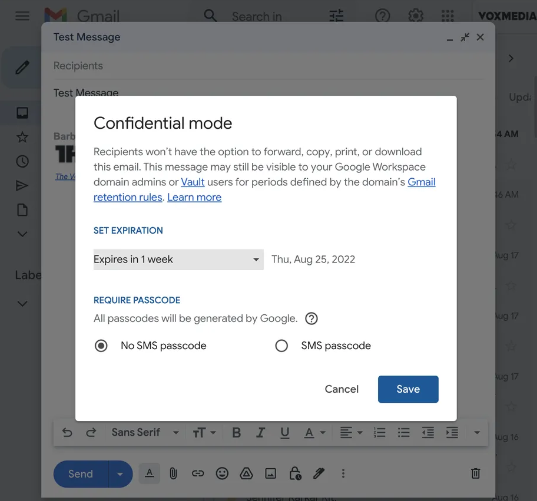 How to send a confidential email using Gmail