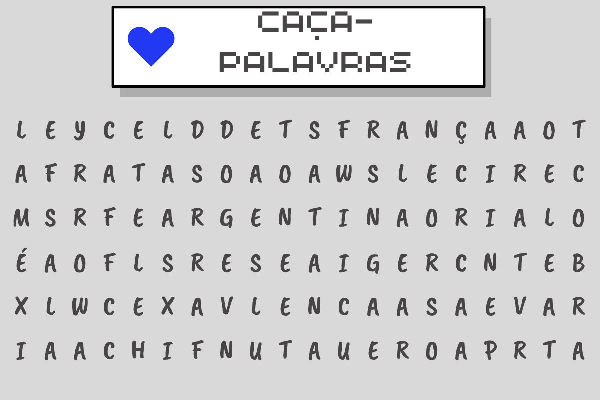 Caça palavras com nome de países; Será que você consegue encontrá-los?