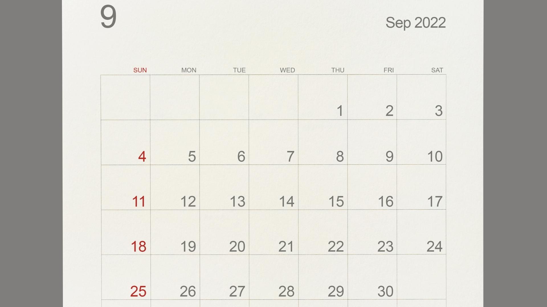 Calendário de setembro dos benefícios sociais.