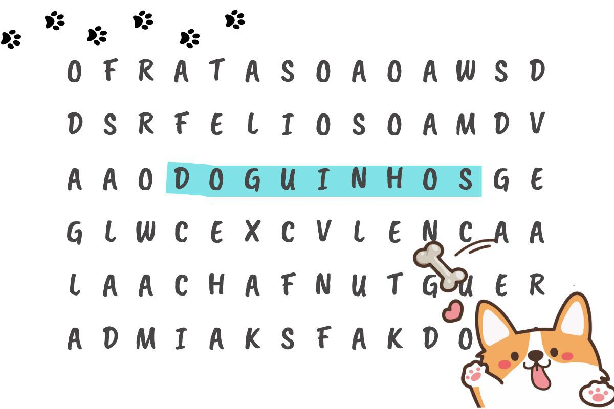 5 raças de cachorro de pequeno porte estão listadas neste caça palavras