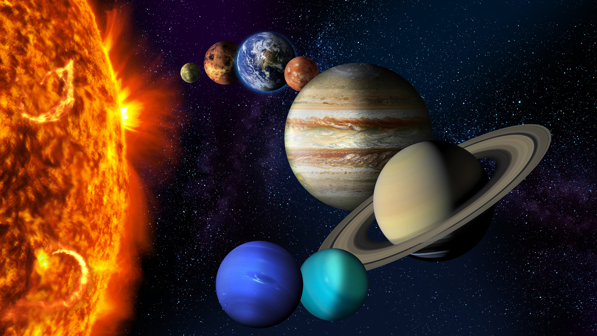 Cores dos planetas do sistema solar.