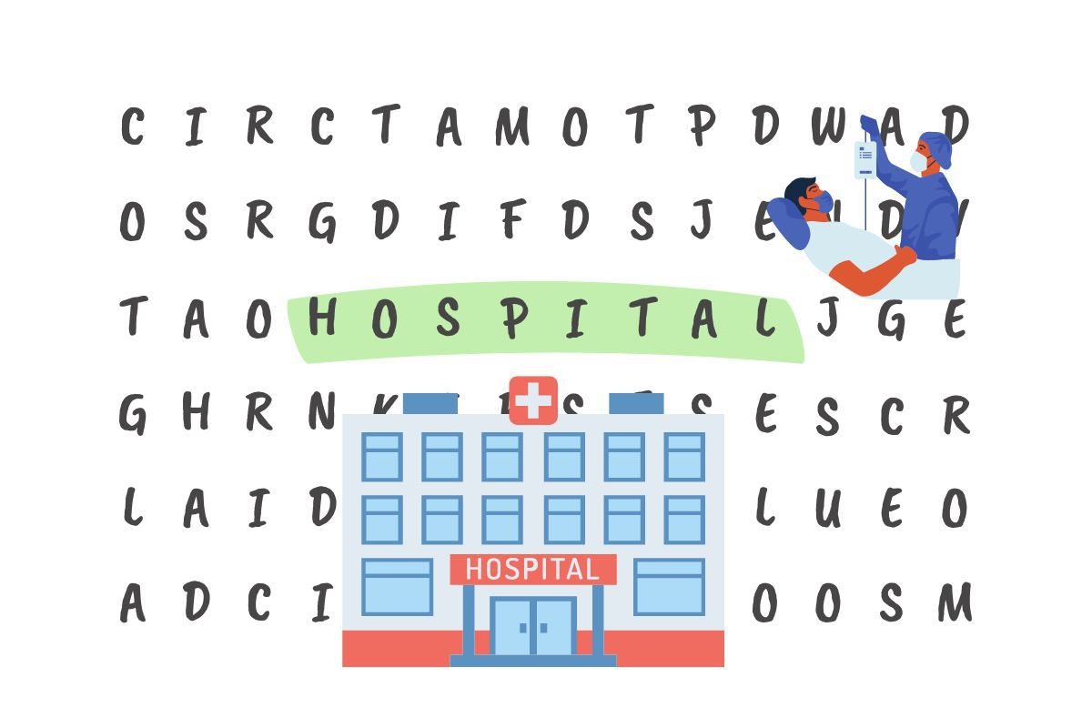 Você consegue encontrar tudo o que é relacionado a hospitais neste caça-palavras?