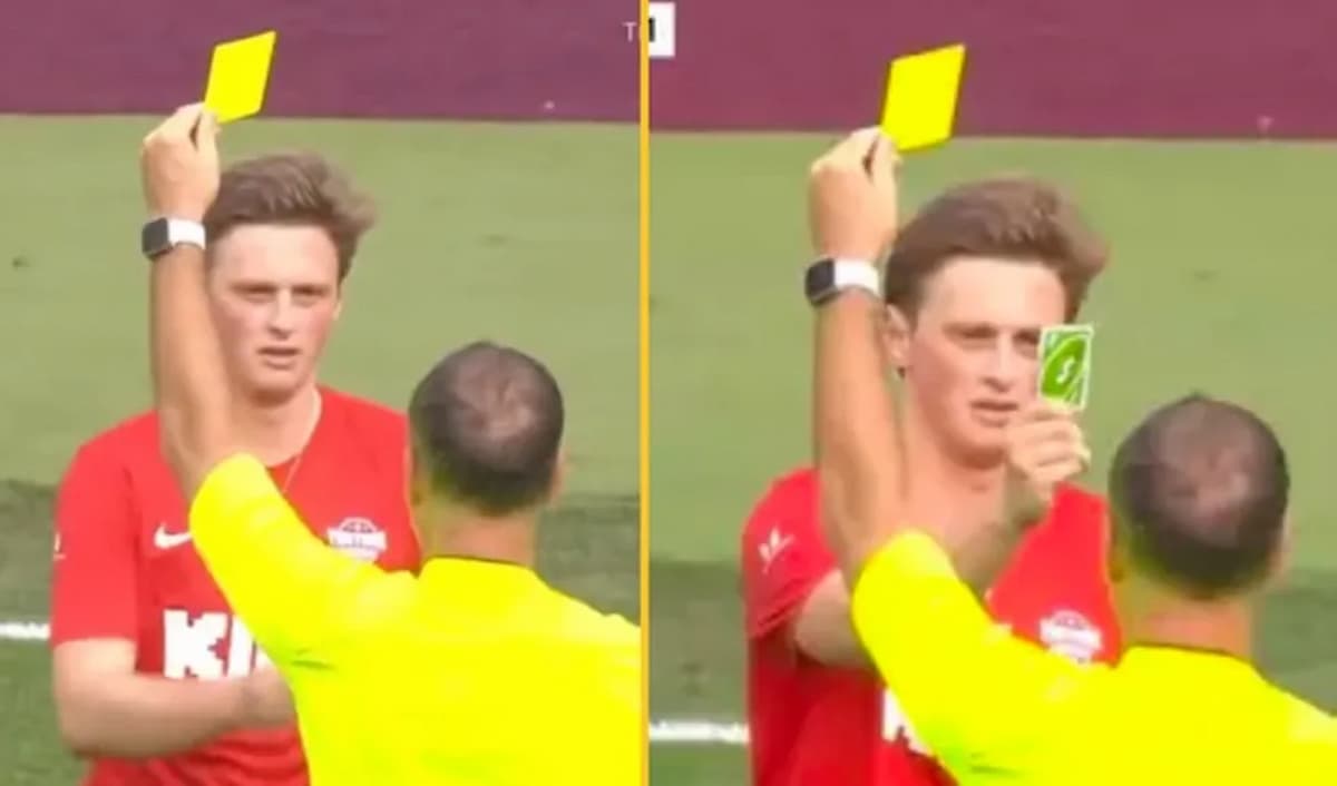 Jogador de futebol é advertido com cartão amarelo e usa carta do Uno para 'reverter'; veja